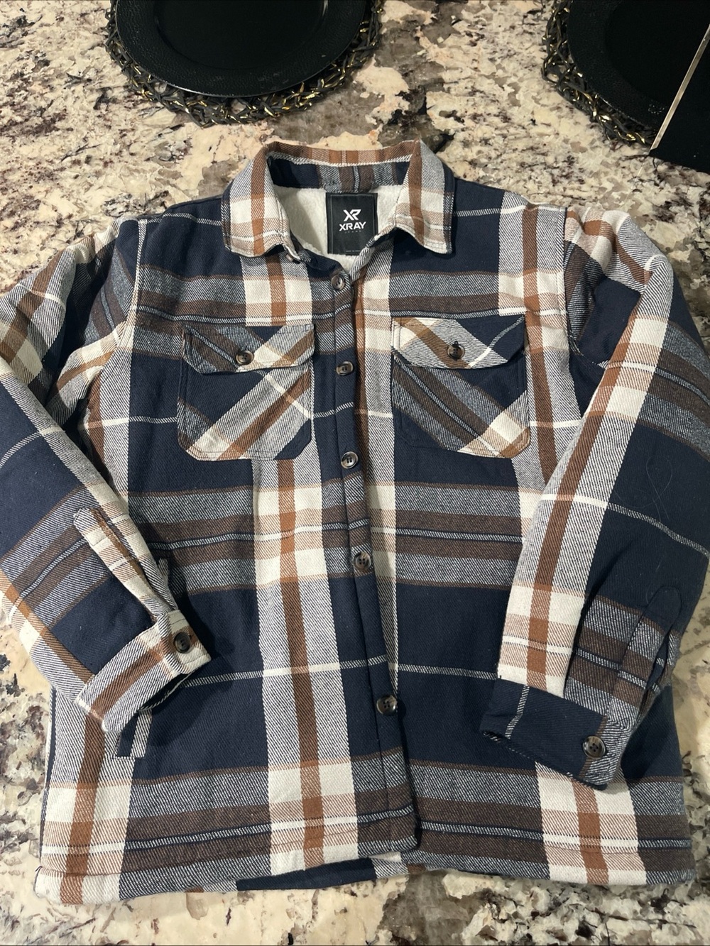 XRAY Men's Navy & Brown Plaid Lightweight Shirt Jacket